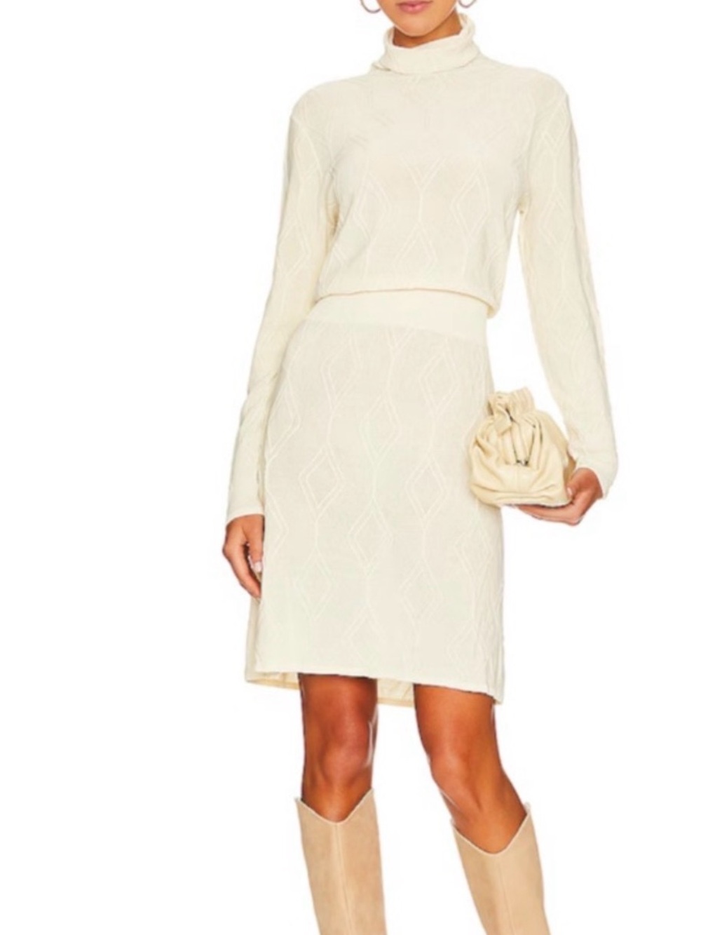 Callahan Nayeli in Cannoli Cream Knit Mini Dress with Turtleneck